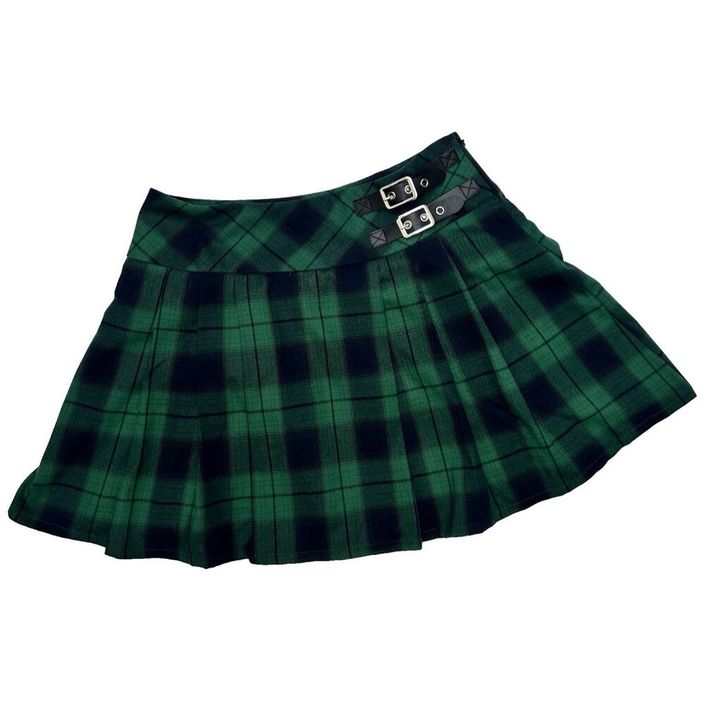 New Green Plaid Pleated Schoolgirl Mini Skirt Size 4 Punk Goth Preppy Wild Fable
